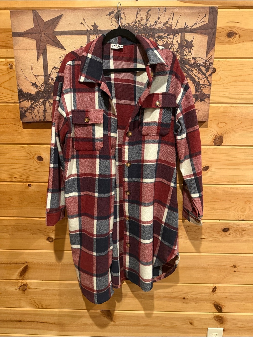 Katydid Red, Navy & White Plaid Button-Down Shirt Jacket/Dress with pockets
